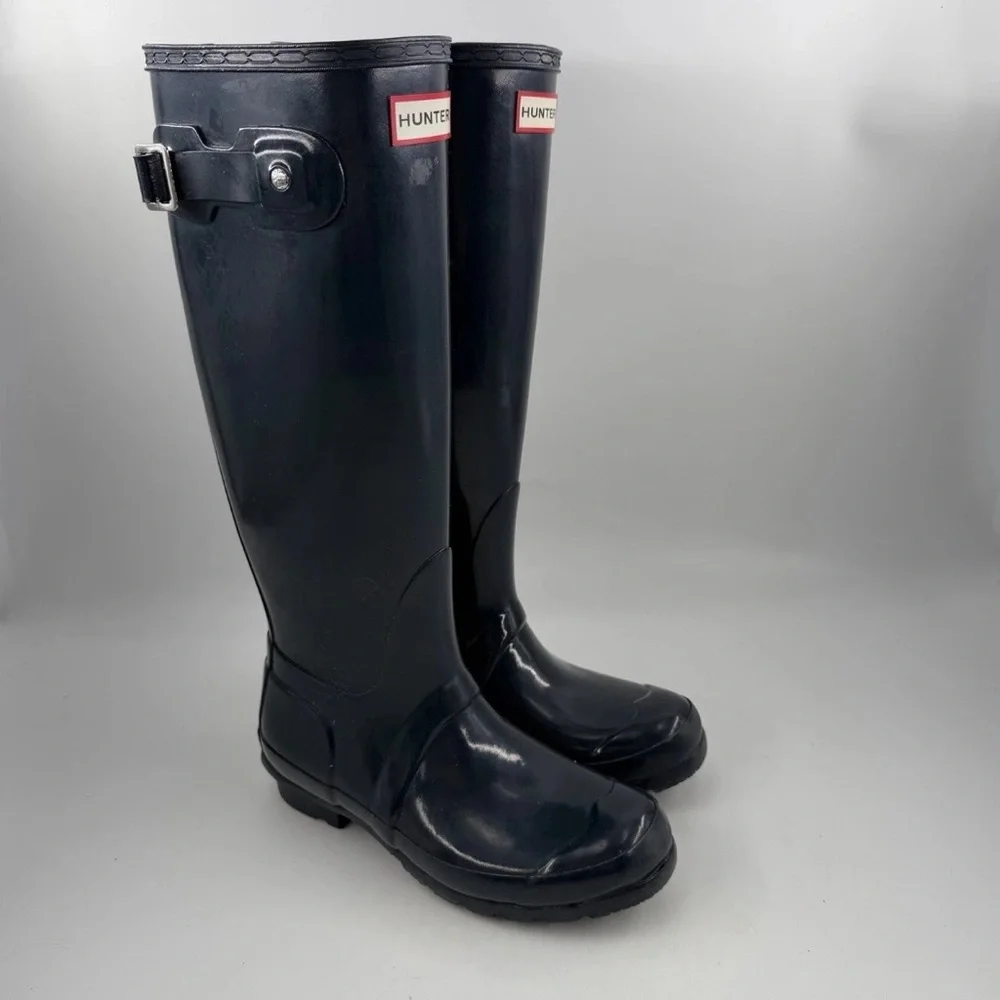 Hunter Women’s Original Tall Gloss Rain Boots-SZ 6-Blue Natural Rubber “Wellies”